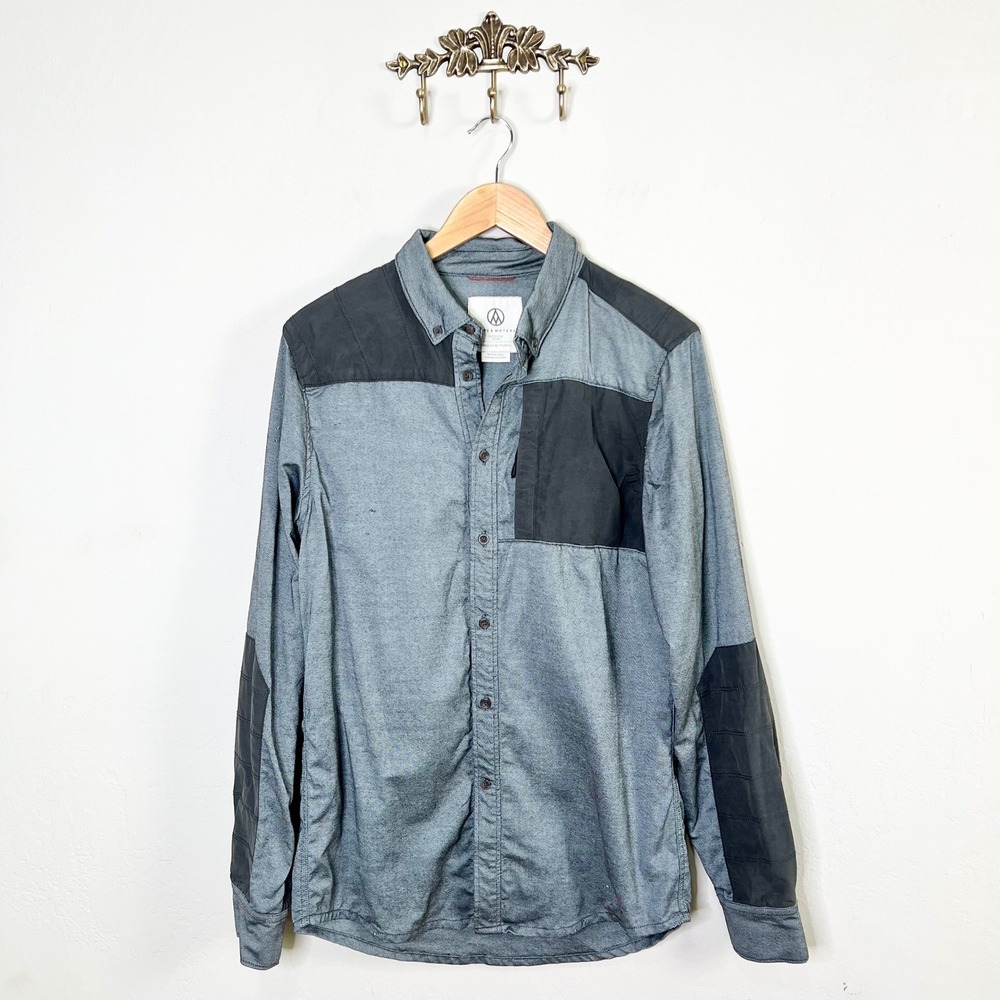 Alps & Meters Merino Wool Blend Button Down Shirt Grey‎ Black Medium MANY FLAWS